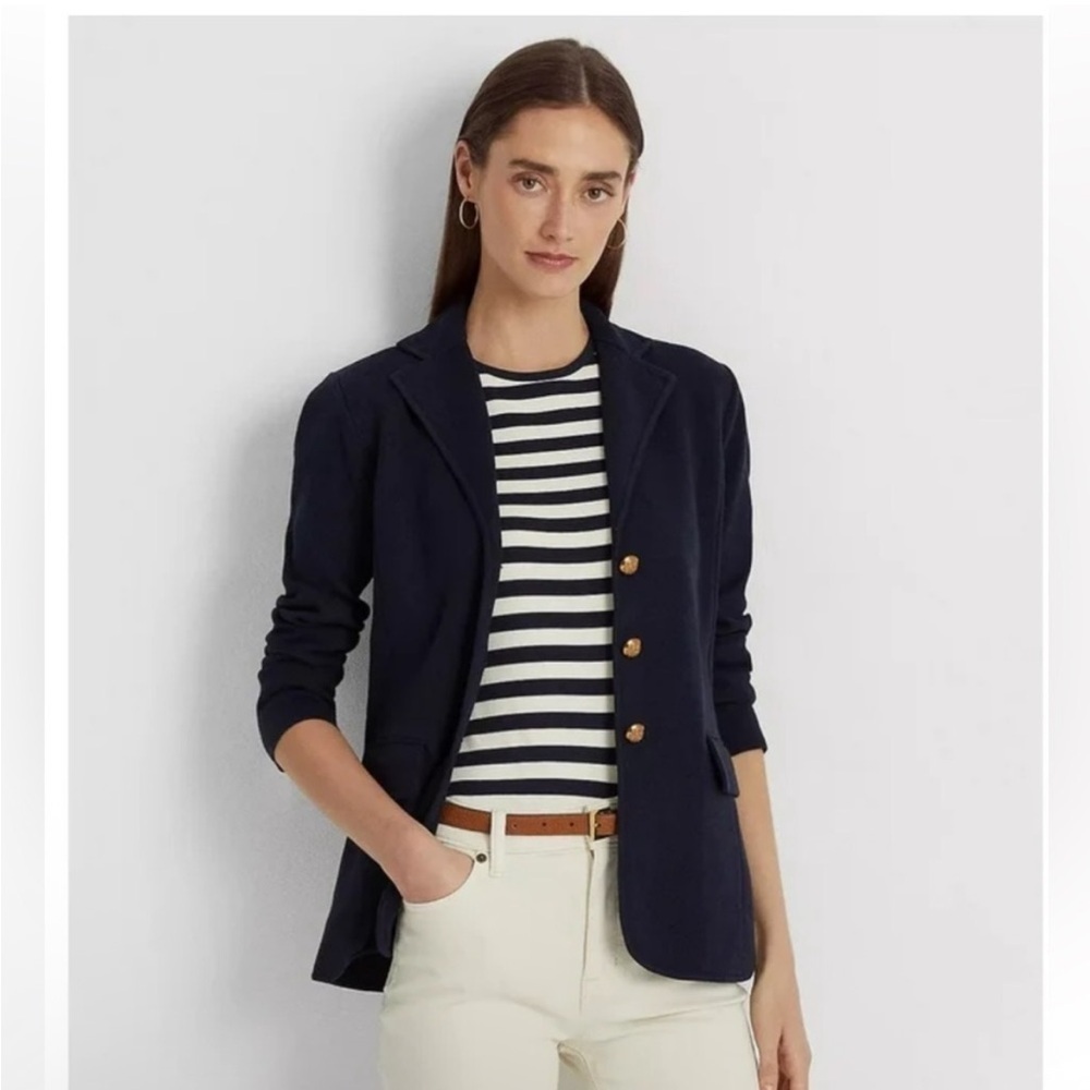New Ralph Lauren knit Blazer Preppy Fisherman Academia Nautical navy Old Money L